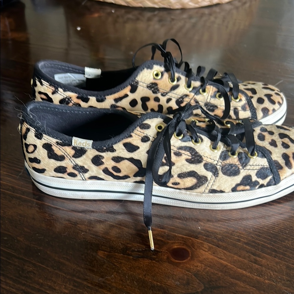Kate Spade Keds Leopard Print Sneakers with Black Accents. Cow hair